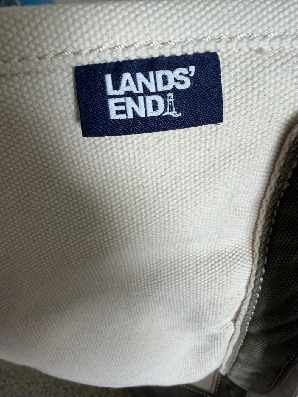 Lands End Canvas Tote Bag with Olive Green Trim